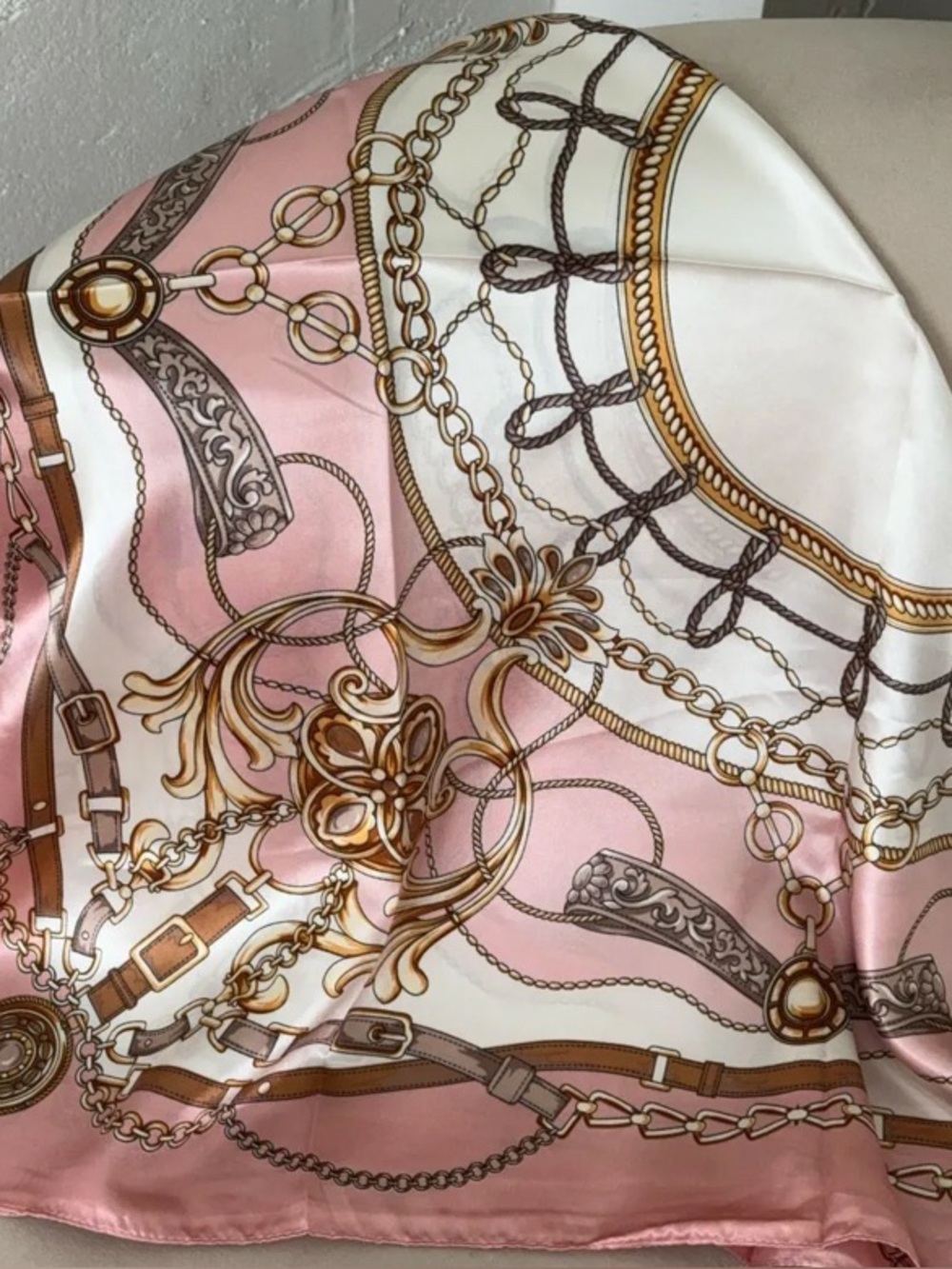 Elegant Pink & Cream Chain Print scarf. Make a top out of it see picture above.